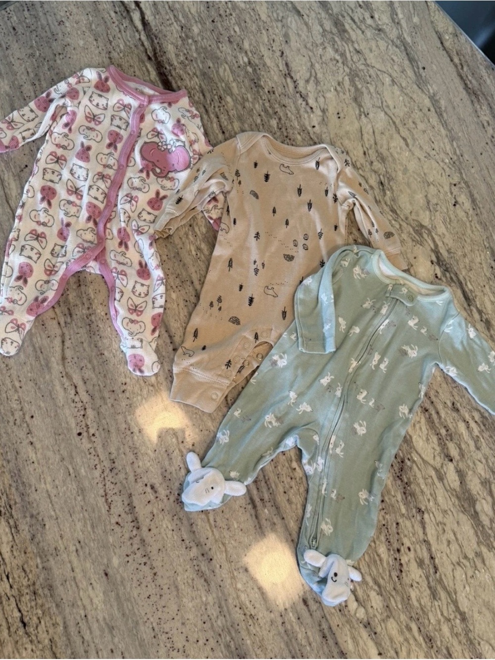 3-Pack Baby One-Piece Sleepers in Pink, Beige, and Sage Green 0-3m